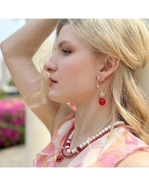 Farra Red Vintage Style Big Coral Hoop Earrings