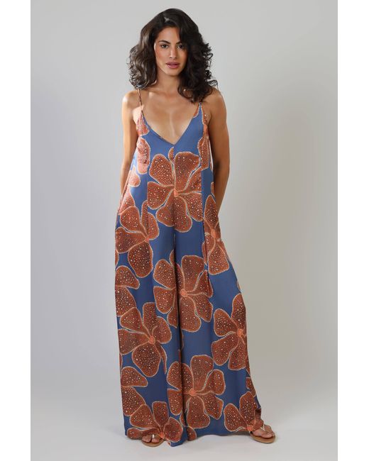 Traffic People Orange Full Bloom And Floral Ithaca Sleeveless Jumpsuit