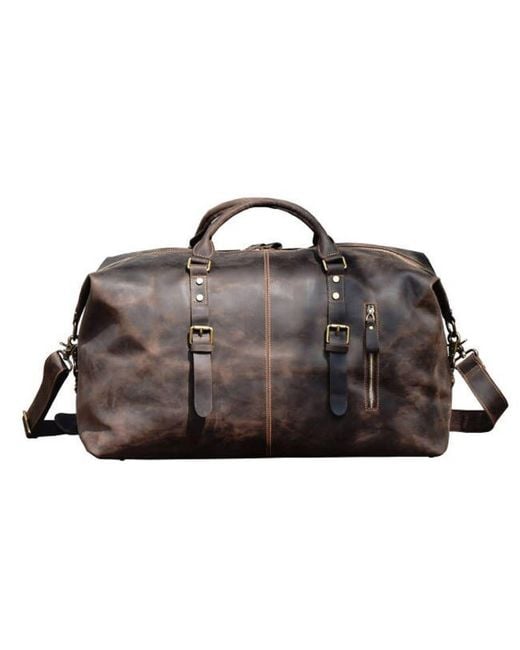 Touri Brown Zip Detail Genuine Leather Holdall Weekender for men