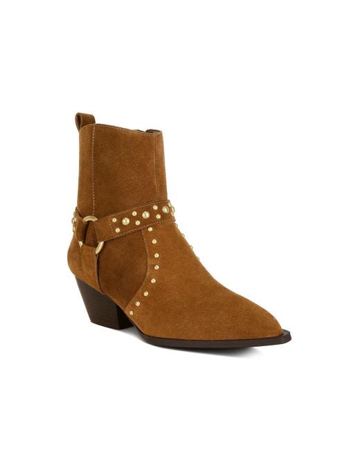 Rag & Co Brown Rodeo Studded Real Suede Leather Ankle Boots