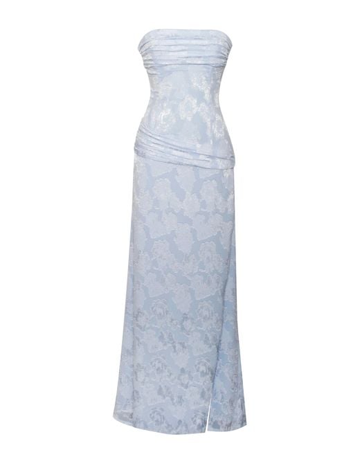 Miss Circle New York Blue Xatia Baby Jacquard Textured High Slit Maxi Dress