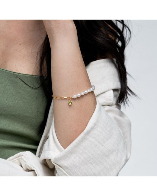 Dower & Hall White Luna Pearl, Chain & Peridot Drop Bracelet