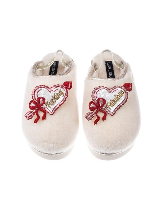 Laines London Pink Neutrals Flatform Cloud Slippers With Fucking Fabulous Hearts Brooches