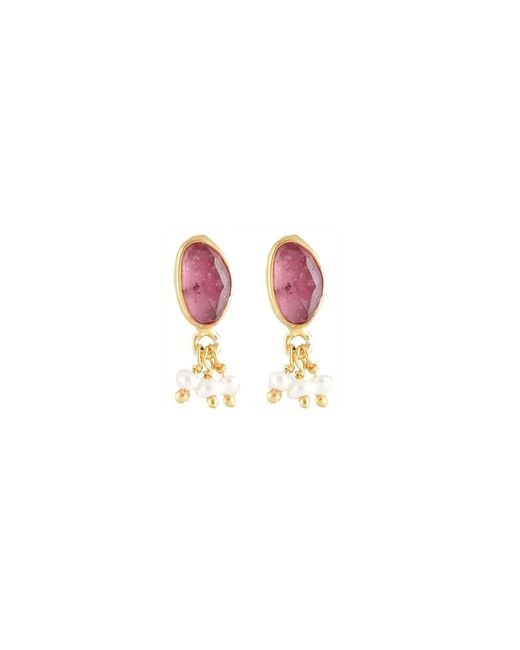 Opium Jewels Pink Kundan Tourmaline Studs With Basra Pearls