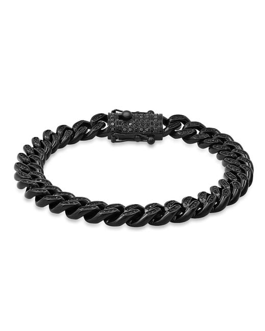 Steeltime Black Stainless Steel Ip Plated 10Mm Miami Cuban Link Cz Iced Out Bracelet With Box Clasp 9 Inch for men
