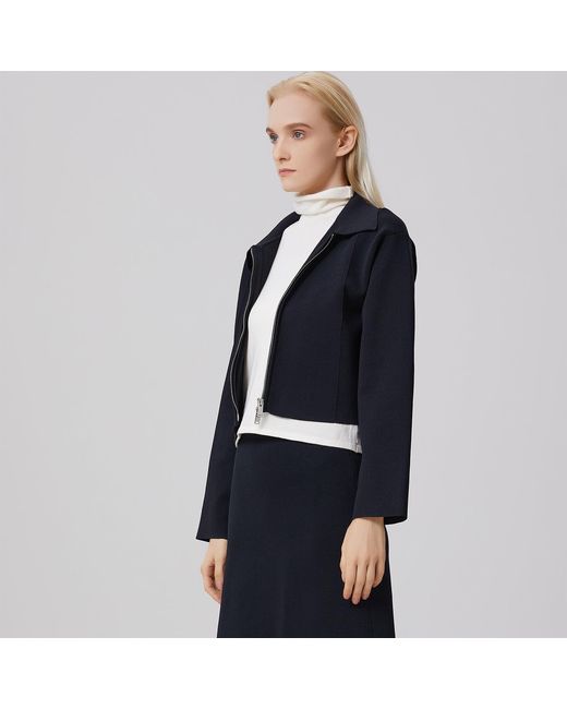 Smart and Joy Black Minimalist Front Zipper Crop Jacket