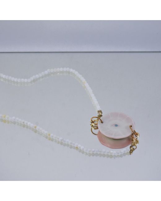 H2 Studio Pink The Cup Theater Mini Porcelain Plate Shell Beads Necklace