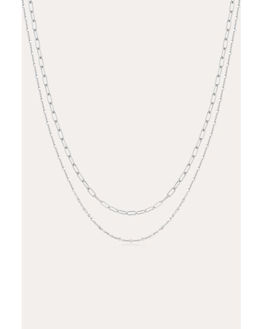 Vanhi Metallic Mini Paperclip Double Chain Necklace