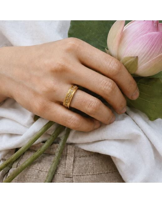 Aurozia Metallic Lotus Within Vermeil Starlight Dew Adjustable Open Ring