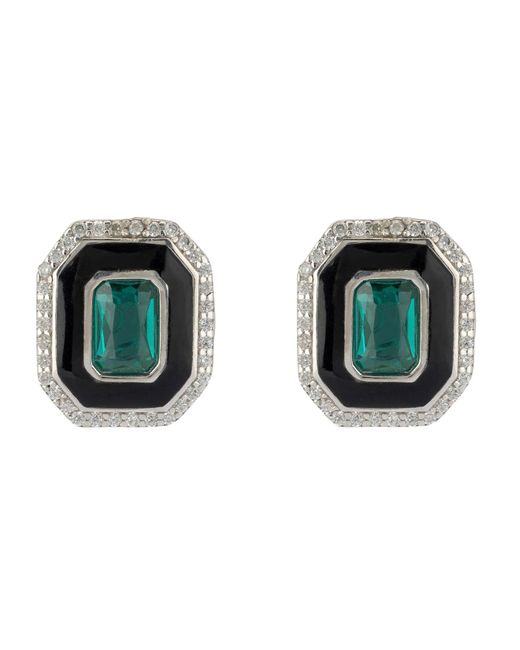 Latelita London Green Art Deco Emerald And Enamel Stud Earrings Silver