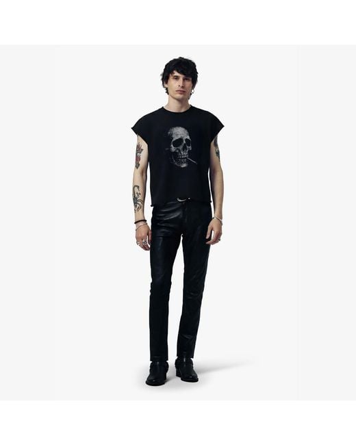 Other Uk Black Smoking Skull Rocker Tee for men