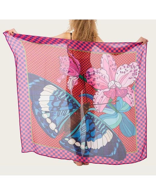 LOVEIST STORE Red Floren Butterfly Printed Pareo Sarong