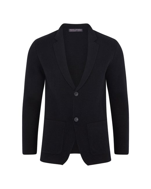 Paul James Knitwear Blue Midweight Lambswool Benedict Knitted Blazer for men