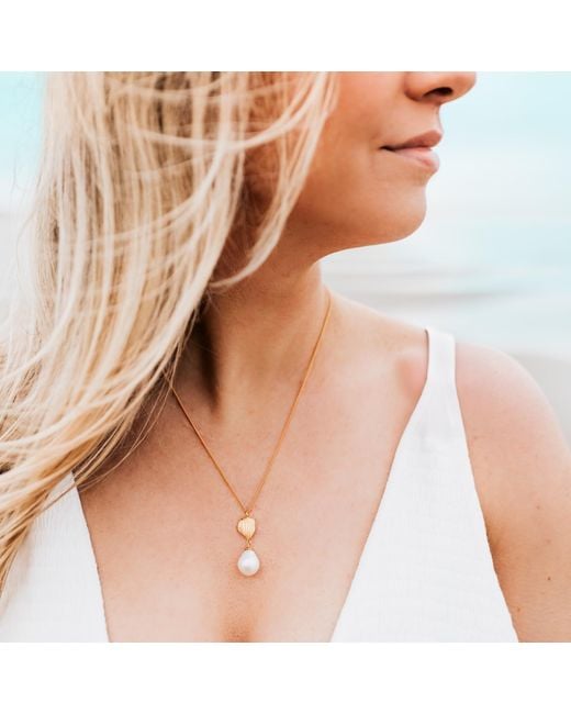 Augustine Jewels Metallic Shell And Baroque Pearl Drop Necklace
