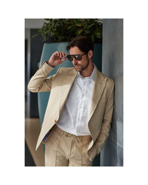 DAVID WEJ Metallic Neutrals Hugo Linen Single Breasted Suit for men