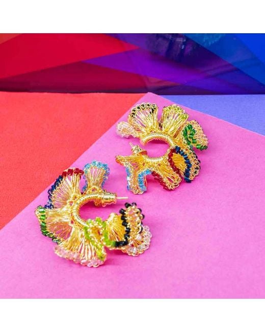 Lavish by Tricia Milaneze Multicolor Multi & Gold Rio Handmade Hoops
