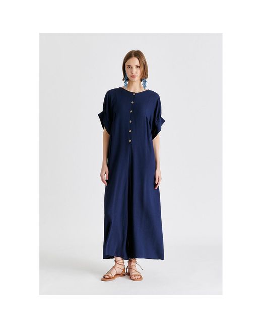 Paisie Blue Relaxed Fit Wide Leg Jumpsuit With Belt