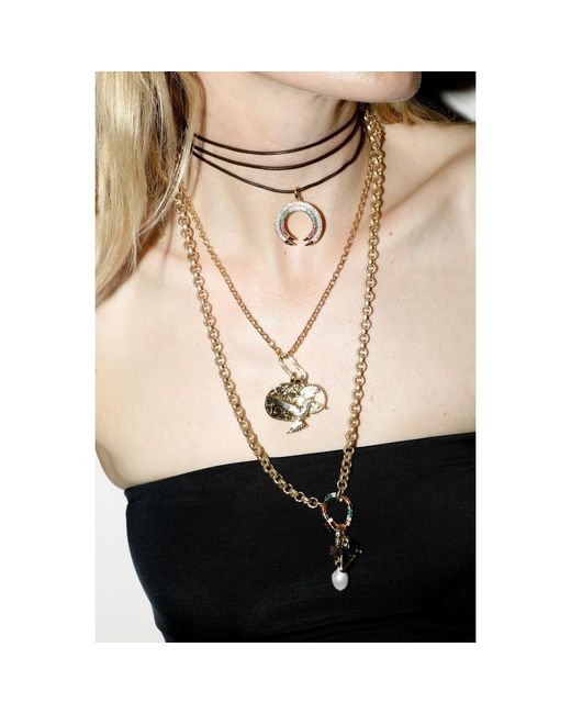Alexie of Athens Metallic Crescent Leather Wrap Necklace
