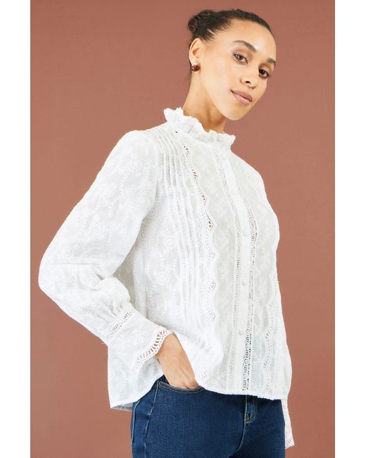 Yumi' White Floral Cotton Shirt With Lace Details