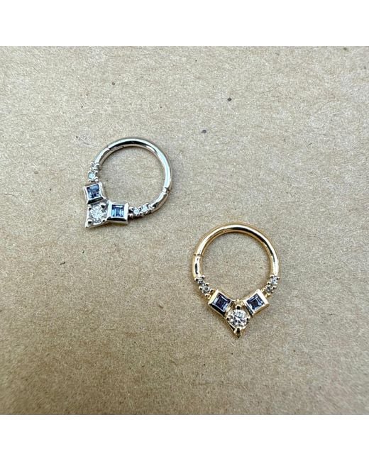 Zohreh Metallic Tanzanite & Diamond Daith Hoop Earring 9K