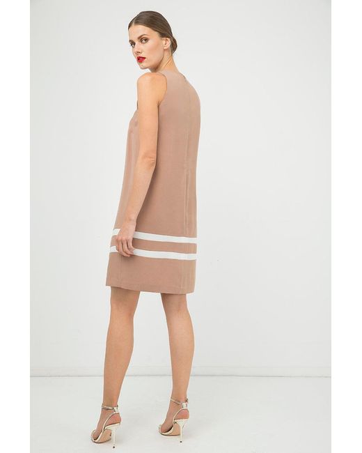 Conquista Brown Solid Colour Sleeveless Dress With Stripe Detail