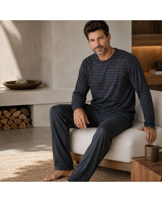 Zd - Zero Defects Blue Long Modal Pyjamas Antaeus for men
