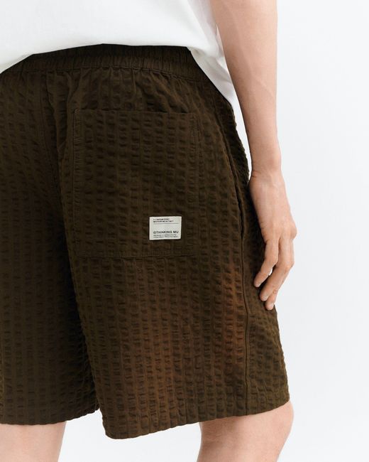 Thinking Mu Brown Seersucker Bermuda Henry for men