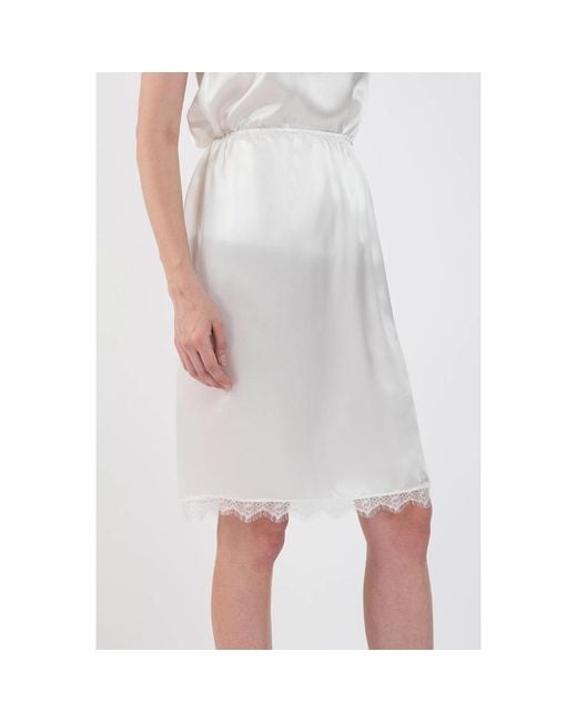 IZABELA MANDOIU White Neutrals Pure Silk Skirt With Floral Lace