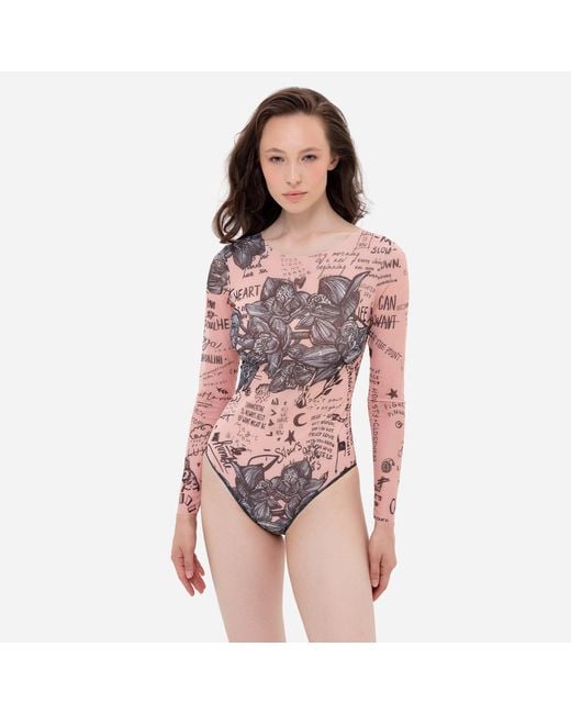 Rodasoleil Smart Swimwear Pink One-Piece Swimsuit With Sleeves Nude Body-Art