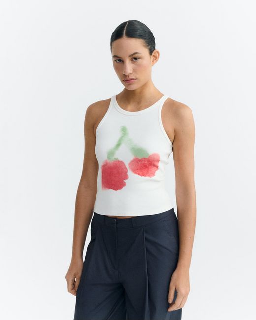Thinking Mu White Halter Blurry Cherry Halter Top Harriet