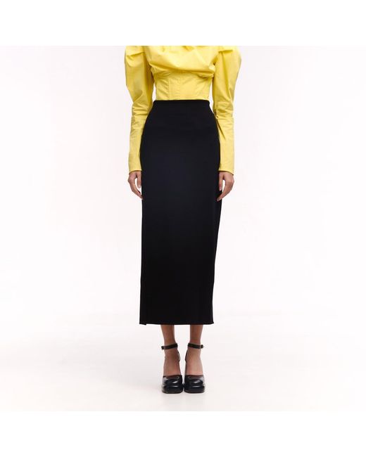 Serotoninn Black Back Slit Midi Skirt