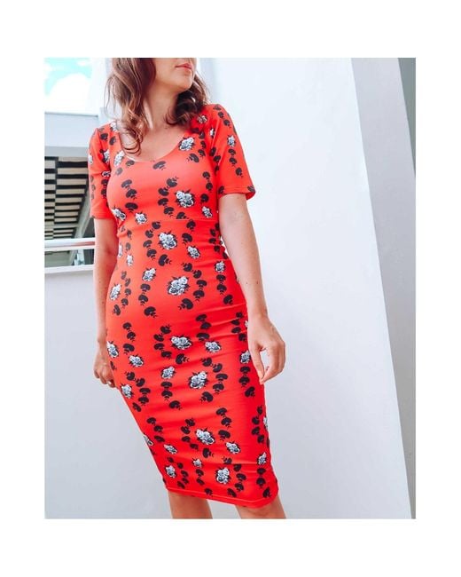 Sophie Cameron Davies Red Floral Cotton Midi Dress