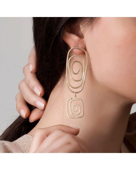 LINYA JEWELLERY Metallic Big Spiral Square Dangle Geometric Earring