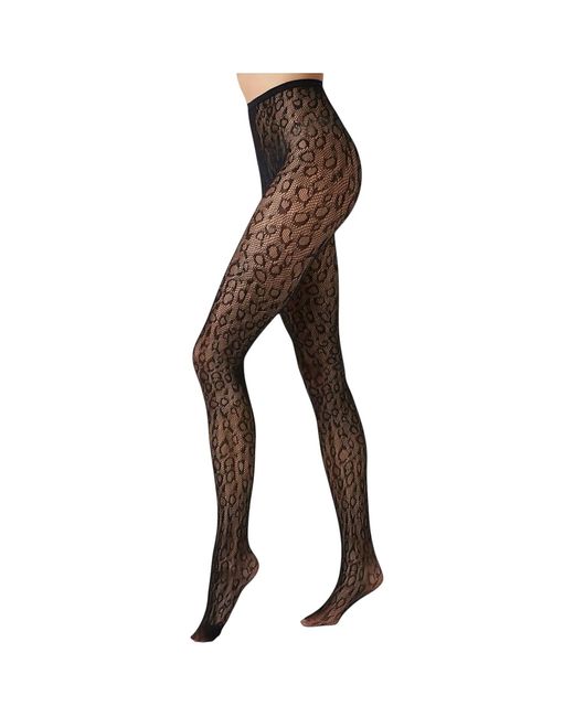 HIGH HEEL JUNGLE by KATHRYN EISMAN Brown Leopard Print Fishnet Tights