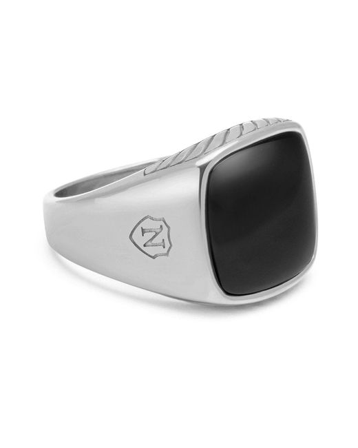Nialaya Multicolor Gentlemen's Signet Ring With Onyx for men