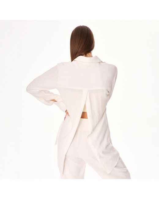 Mandragora White Neutrals Ecru Linen And Viscose A Long, Flowing Shirt