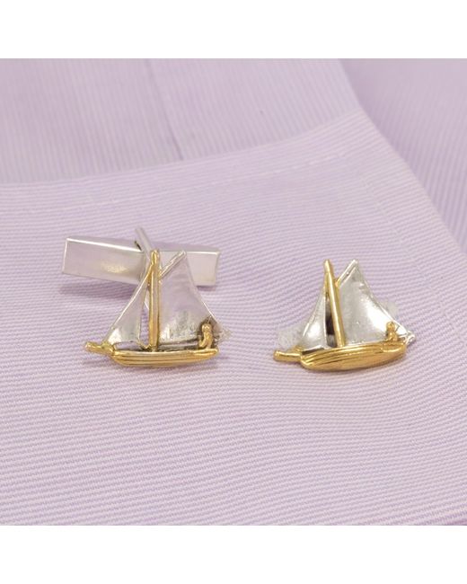 Simon Kemp Jewellers Metallic Sailboat Cufflinks Eighteen Carat On Sterling for men