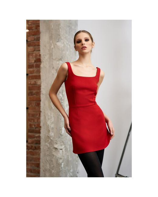 AVENUE No.29 Red Bodycon Mini Dress With Straps And Rounded Side Slit
