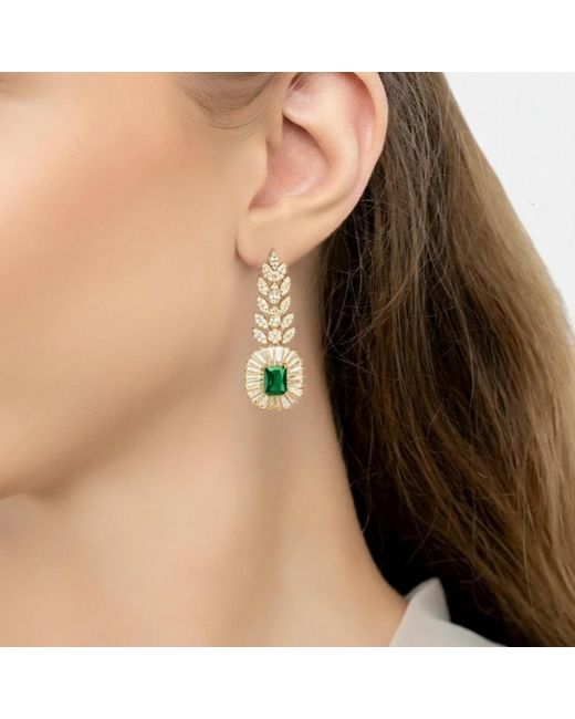 Latelita London Metallic Countess Gemstone Drop Earrings Emerald
