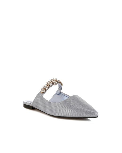 Rag & Co White Magnum Diamante Strap Glitter Mules