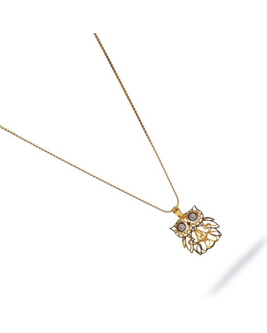 Ebru Jewelry Metallic Wisdom Owl Diamond Eyes Necklace
