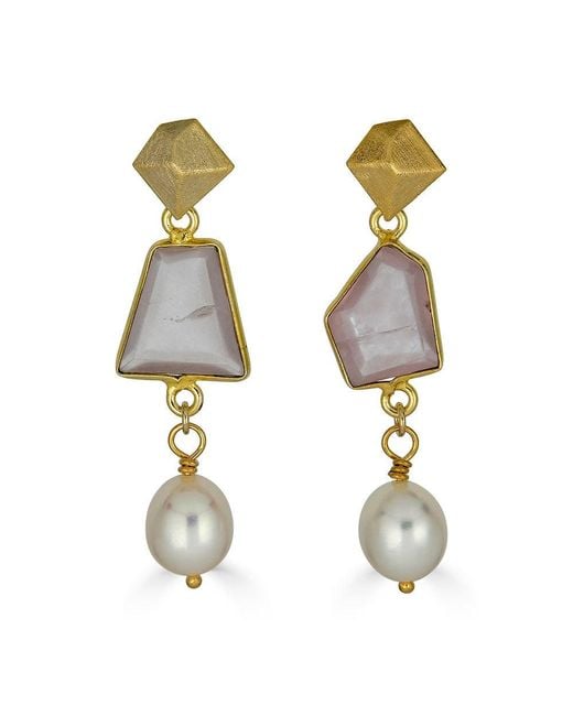 Loni Paul Jewelry Metallic Rose Quartz & Pearl Earrings
