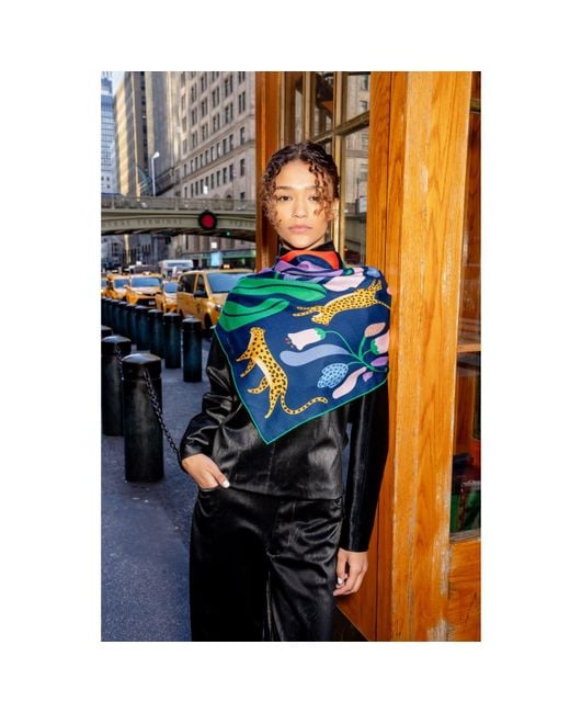Jessie Zhao New York Green Double Sided Wool Silk Scarf Of Jungle Night