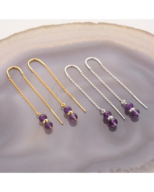 Nellou Jewellery White Fall Birthstone Earrings February Amethyst Sterling