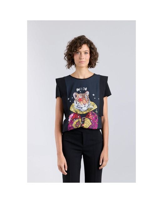The Extreme Collection Black Structured T-Shirt With Tiger Print
