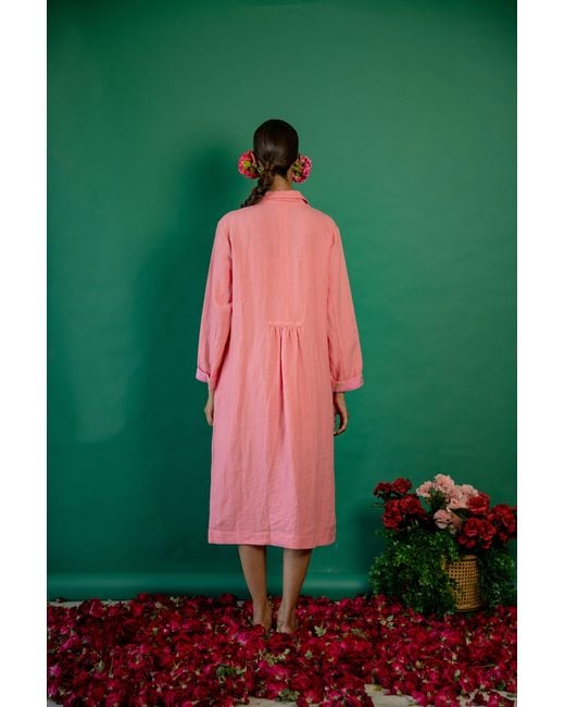 NoLoGo-chic Pink Embroidered Gertrude Coat Dress Linen Blush