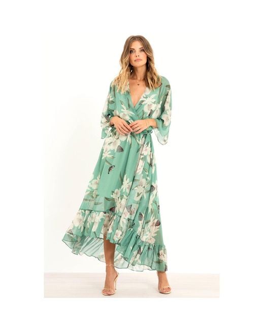 Urban Touch Green Kimono Wrap Floral Dress _ Mint