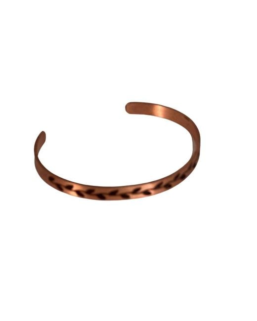 Anatoliacraft Brown Engraved Copper Leaf Cuff Bracelet