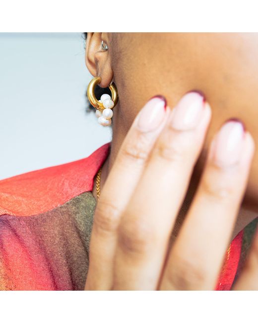 Superdivajewellery Metallic Pearl Drop Hoop Earrings