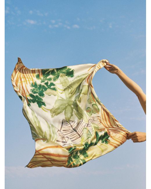 Lost Pattern Green Little Dix Bay Large Silk Scarf